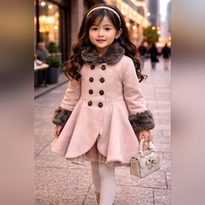 Jean Bourget pink faux suede flare jacket EUC 6Y